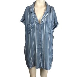Caffe Marrakesh Blue White Stripe Button Front Shirt Dress Tunic 3X